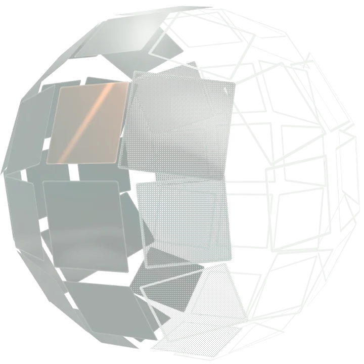 A 3D shape made of square panels, liquid metal on one side and wireframe on the other, sitting on a grid.